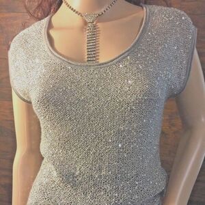Ann Taylor Loft gray Sequined sleeveless top